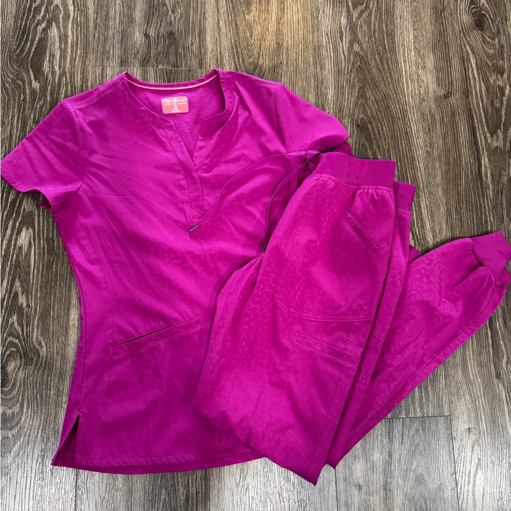 Ava Theresa Magenta Women's Scrub Top and Jogger Set